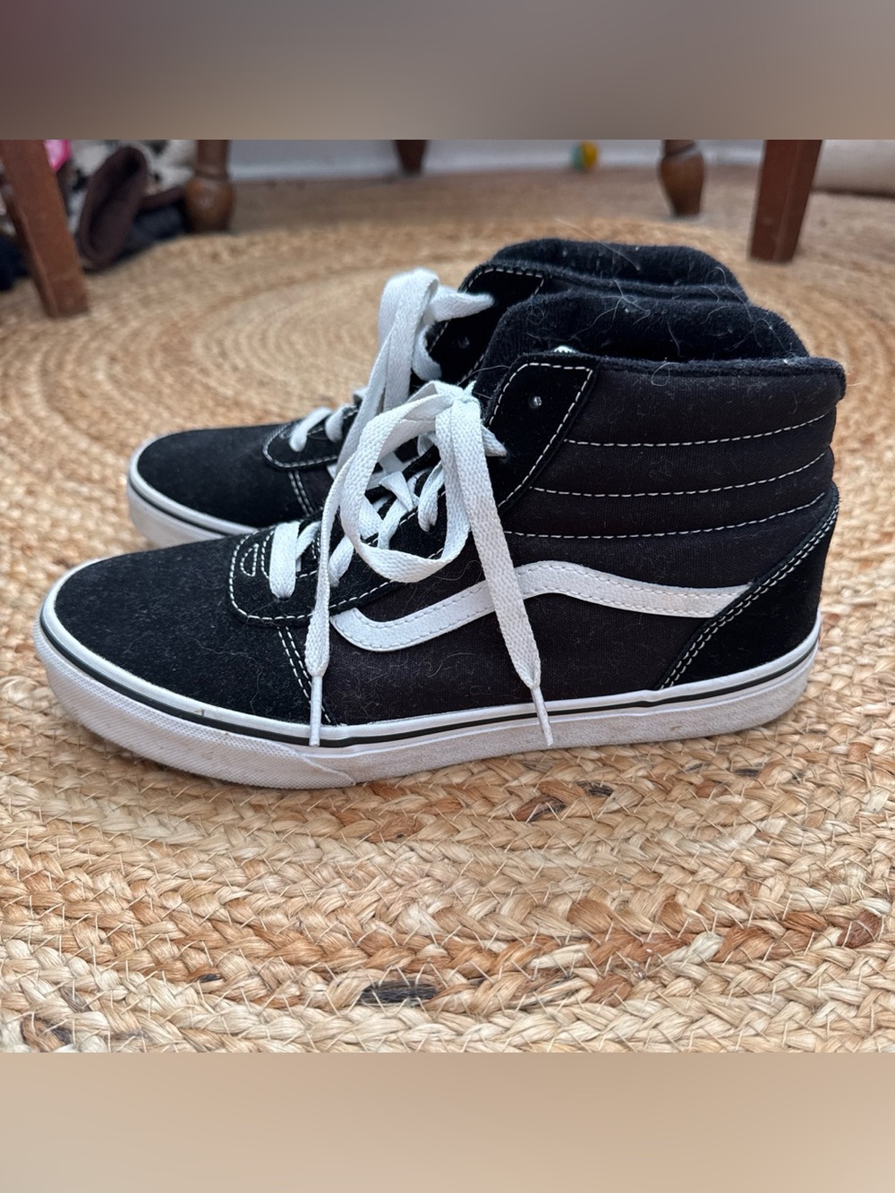 Vans Black and White Youth High-Top Skate Sneakers